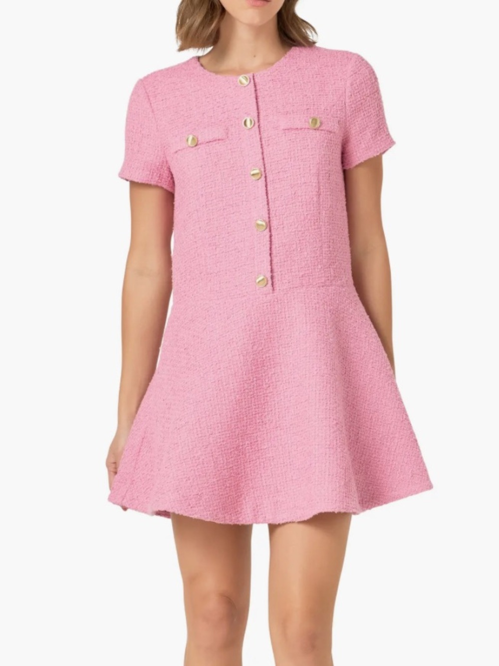 Endless Rose Pink Short-Sleeve Tweed Fit & Flare Dress